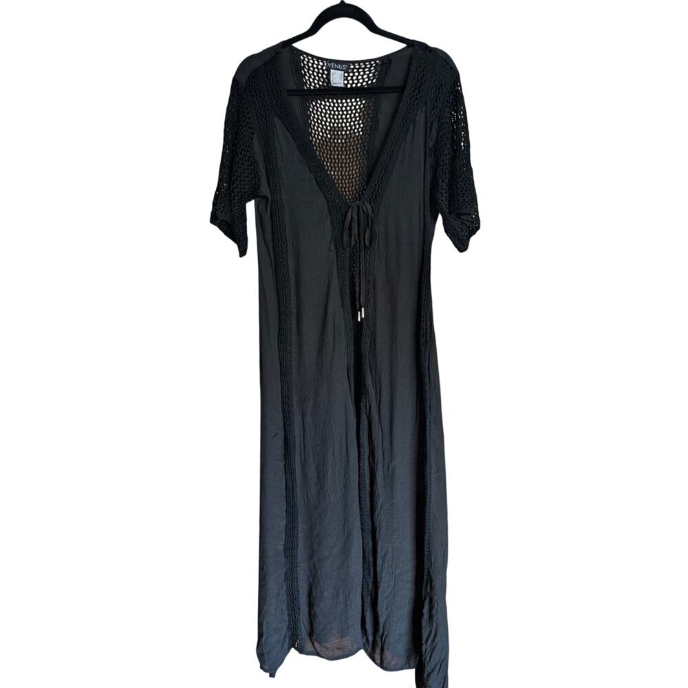 Crochet Witchy Whimsigoth black tie front cover up shawl maxi robe Size S/M